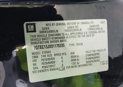 2008 GMC Sierra 1500 Slt from USA, damaged, VIN 2GTEC13JX81176206